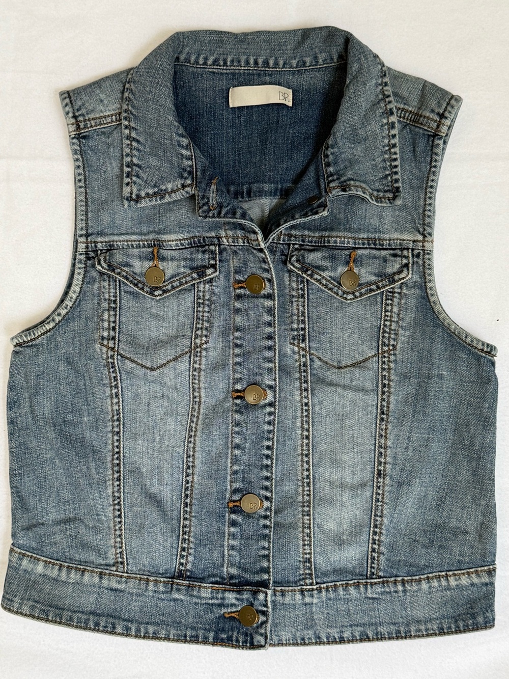 BP Light Wash Denim Vest Medium Cropped Stretch Button Front Y2K Festival